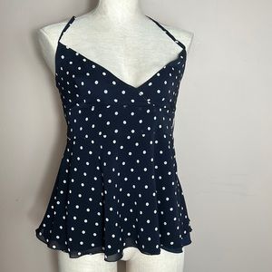 Flavio Castellani Navy and White Polka Dot Chiffon Cami Tank top size 42/ US 6